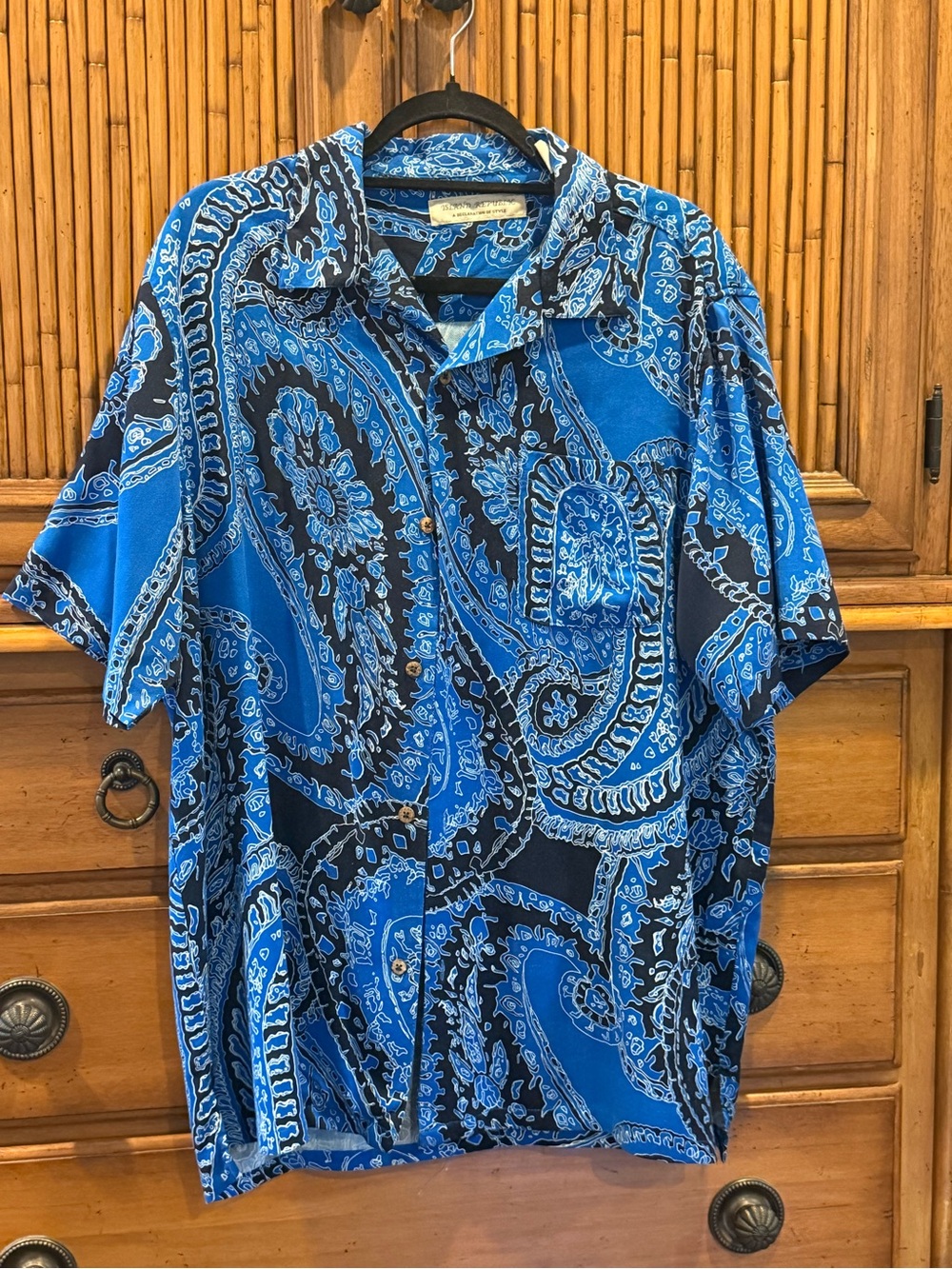 Island Republic Blue and Black Paisley Short-Sleeve Button-Up Shirt